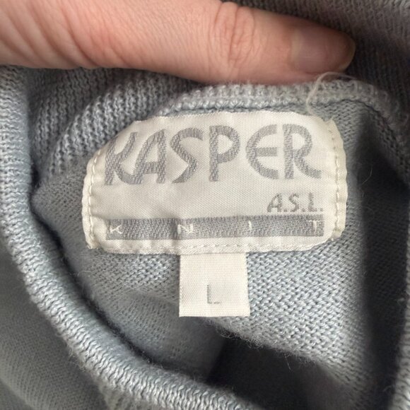 Vintage 1990's Kasper Knit Mock Neck Sweater | Icy Blue Gray | Size L - Picture 8 of 11